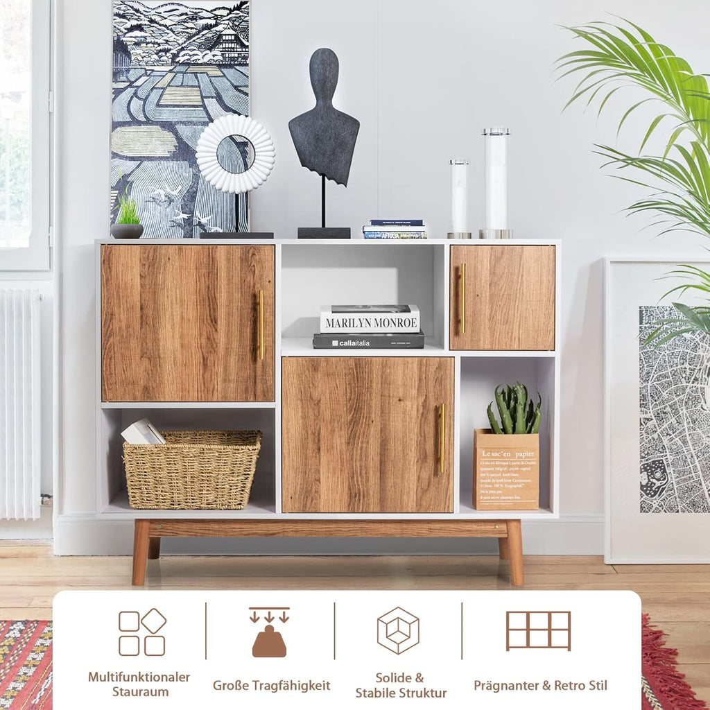 Buffet à étagères, commode, armoire de rangement, meuble en bois autoportant pour salon et chambre