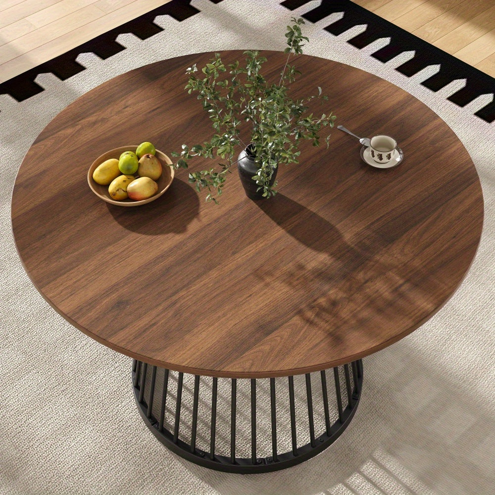 Ensembles de meubles pour salle à manger, ensembles de tables à manger (ensemble de 5), ensemble de table à manger moderne avec 4 chaises, ensembles de tables de cuisine, table ronde de cuisine, pieds en métal noir, dessus de table de couleur noisette, V