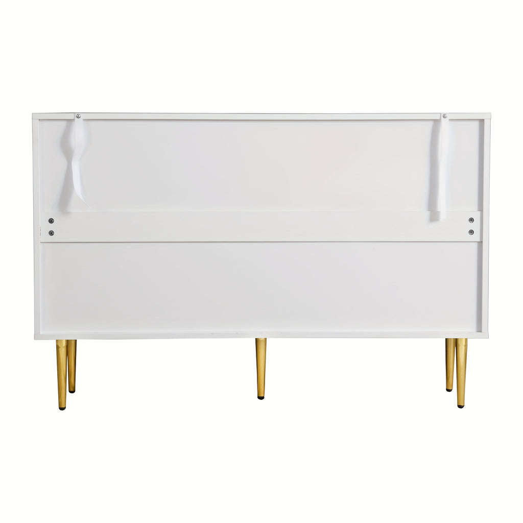 Commode avec 3 portes, avec pieds en métal et portes en verre, blanc, dimensions : 120 x 38 x 79,5 cm