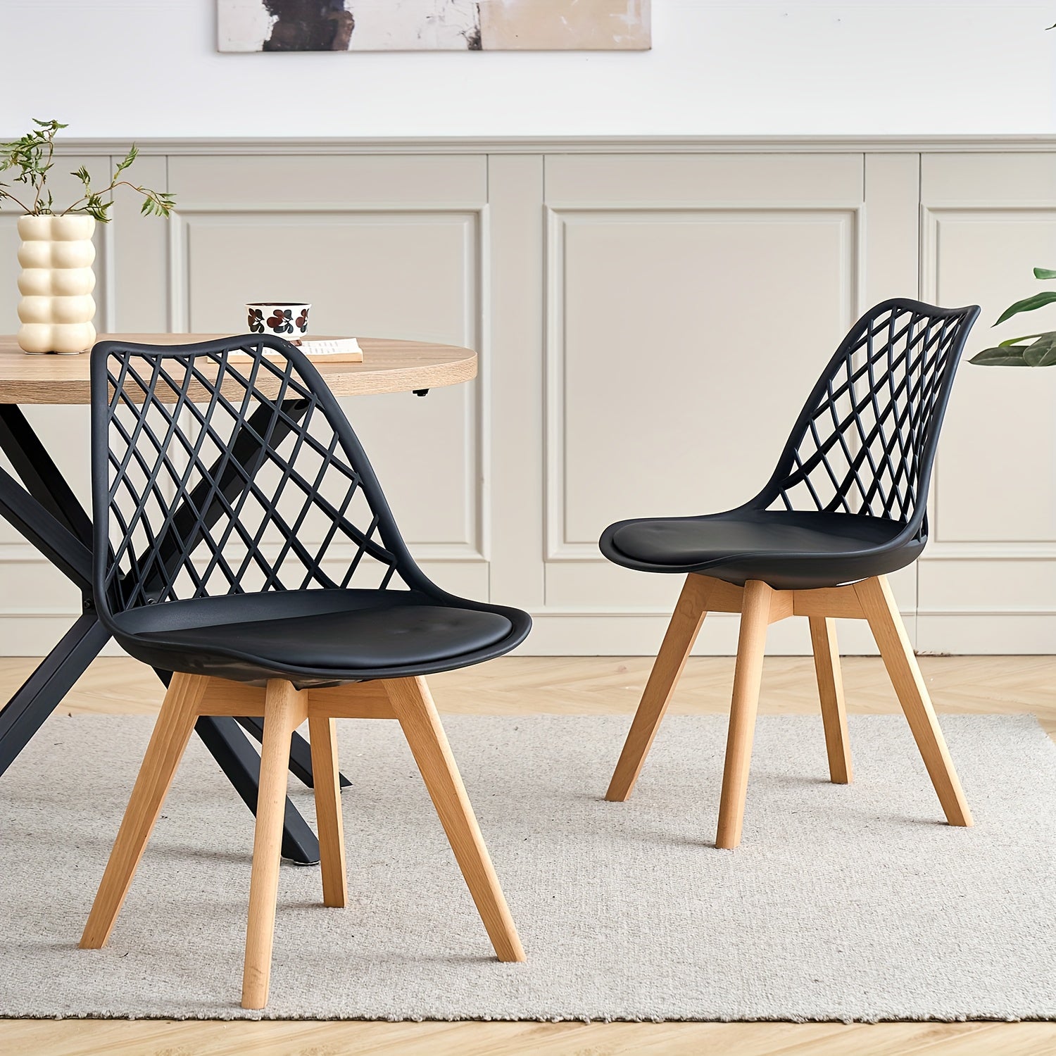 6 chaises de salle à manger, chaises de cuisine, chaises de bureau, chaises de salon avec pieds en hêtre massif, dossier en maille et coussin en PU, style scandinave, élégantes et pratiques, parfaitement intégrées à la vaisselle moderne, Chaise Polyvalen