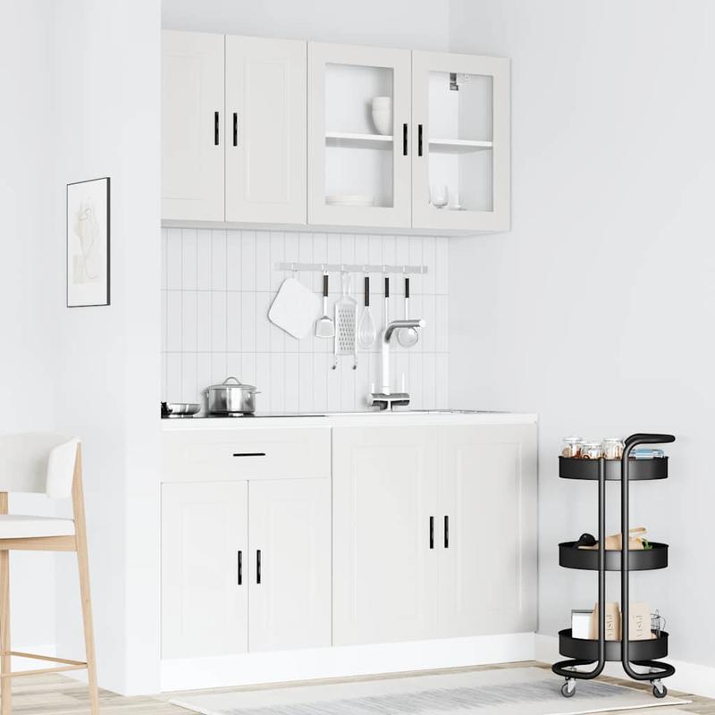 Ensemble de 4 Pièces pour Salle à Manger, Ensemble de Rangement de Cuisine, Bois Composé Blanc Porto, Idéal pour Cuisines de Restaurant