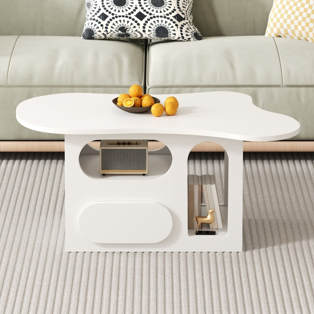 Table basse en forme de nuage unique, design créatif avec rangement, table d'appoint élégante et durable pour salon, table d'appoint avec tiroir, table basse style nuage, petit bureau, compartiment de rangement ouvert, matériau de haute qualité. 97 x 45