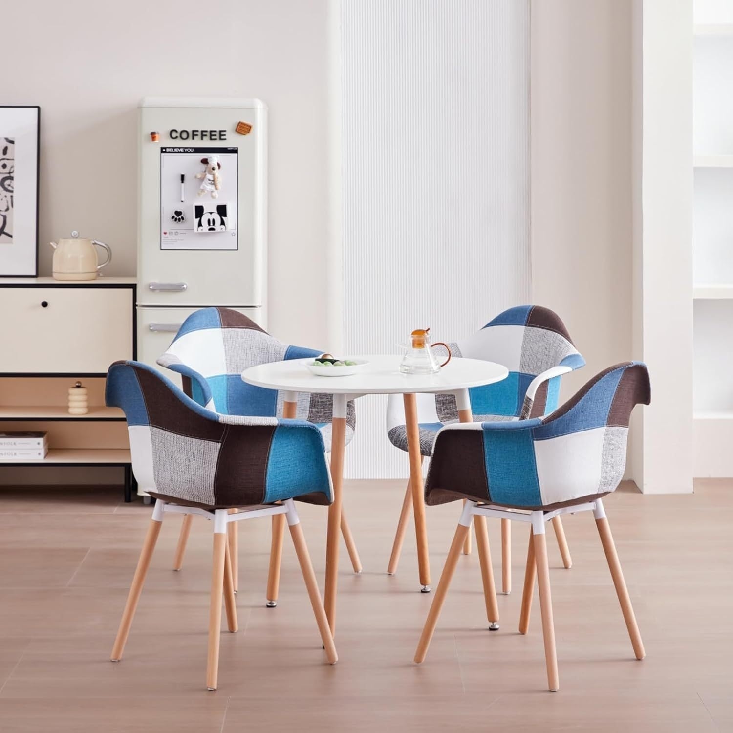 EGOONM Ensemble de 2 Chaises à Manger Modernes Nordiques en Tissu Lin Bleu-Gris Turquoise Blanc Noir Beige avec Dossier Ergonomique et Accoudoirs - Pieds Bois Hêtre, Siège Cascadeur, Surface Facile à Nettoyer pour Cuisine, Salon, Bureau - Solide & Confor