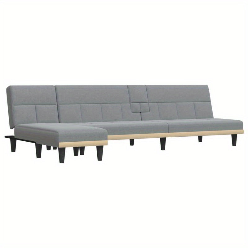 Canapé-lit Modulaire en Forme de L avec Lit Extractible - Gris Clair, Structure en Bois Massif et Montage Facile, Design Économiseur d'Espace pour Salon ou Chambre d'Invités - Mobilier Minimaliste (255x140x70cm