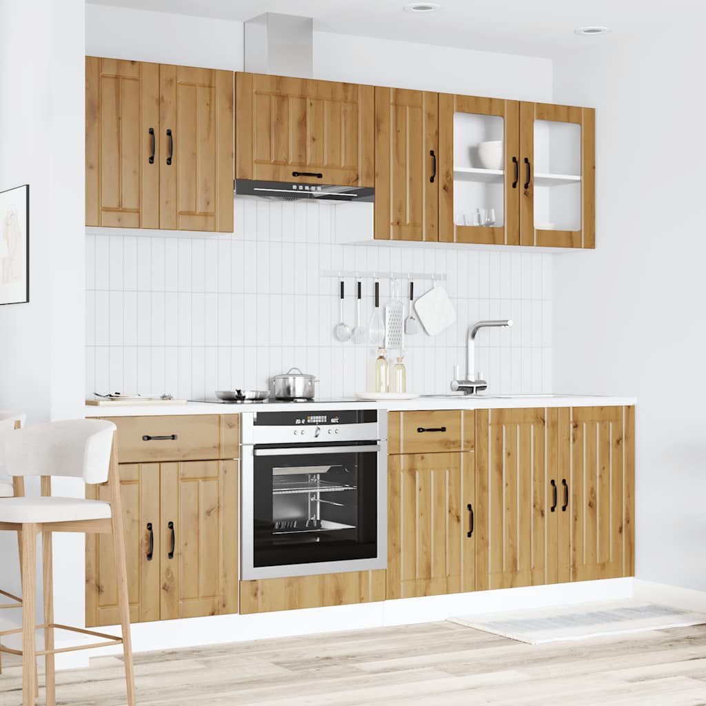 Ensemble de 8 armoires de cuisine, finition chêne artisanal Kalmar, meubles en bois d'ingénierie, rangement de cuisine moderne, armoires prêtes à assembler, conception peu encombrante, solution de cuisine durable, organisation de la maison élégante, inst