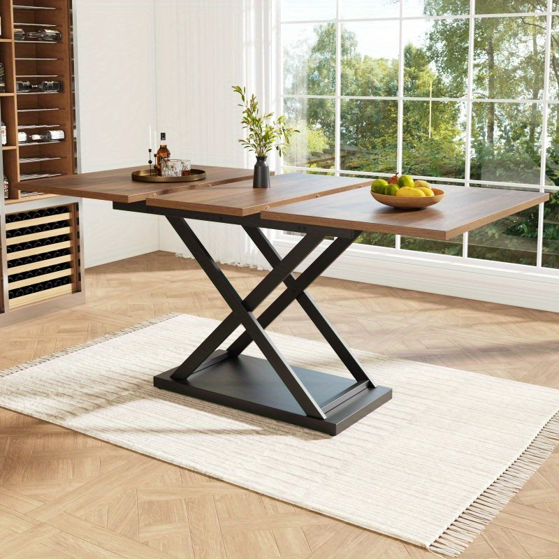 Table télescopique 120160 × 80Cm Table extensible Place de table -Économie d'espace Table de cuisine Noir Jambes en fer croisé pour cuisine et salon Noix de Grenoble -Table colorée