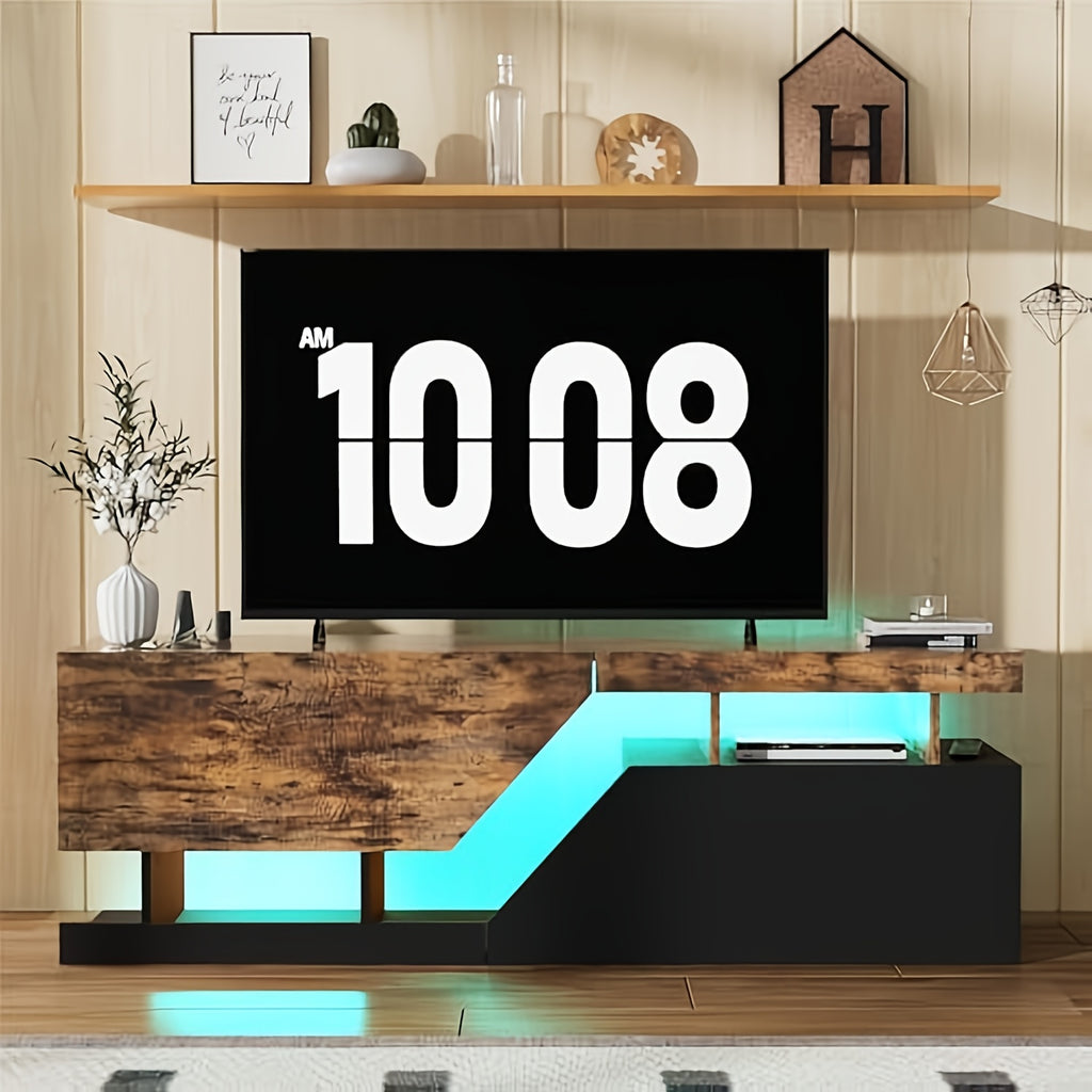 Meuble TV bas avec 2 volets/portes, meuble TV moderne sans poignée, meuble latéral pour téléviseurs jusqu'à 65 in (165 cm), étagère TV pour salon, salle de divertissement