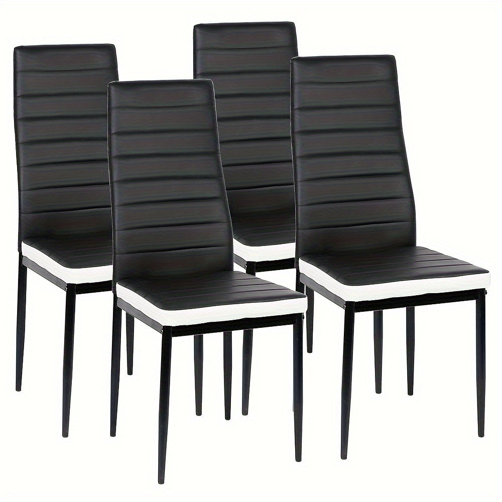 Ensemble de 4 chaises de salle à manger modernes et minimalistes à dossier haut, 17.7" de hauteur de siège (45cm) - Chaises de cuisine à comptoir en cuir synthétique, motif à rayures horizontales et pieds en métal robuste, chaise de conférence pour resta