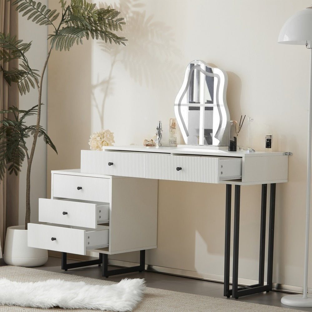 Multifunctional And Practical Dressing Table (Excluding Stool) with Mirror, 5 Drawers, Drawer-Type Storage Cabinet, Table And Side Cabinet Can Be Flexibly Arranged, Simple And Fashionable Jewelry Storage Cabinet, Elegant Light Luxury Dressing Table, Cosm