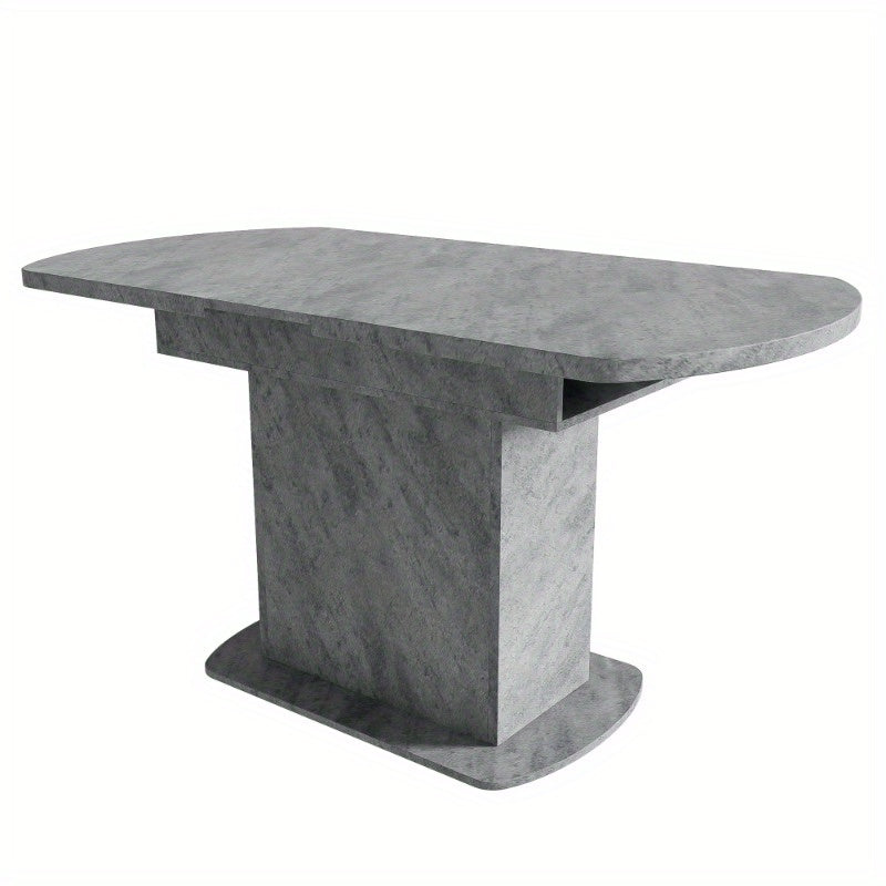 Table de salle à manger ovale extensible - 110/130x70x75cm avec étagères de rangement, design minimaliste moderne et économiseur d'espace en apparence de béton, idéal pour le café et les loisirs, solution de salle à manger polyvalente | Design de table m