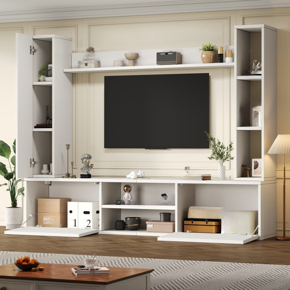 Ensemble mural TV avec vitrine (ensemble complet, 4 pièces), meuble de salon TV, comprenant : meuble TV, deux armoires murales et une étagère murale, meuble TV élégant 180 x 35 x 33,5 cm, étagère murale moderne et simple, vitrine personnalisée, armoire d