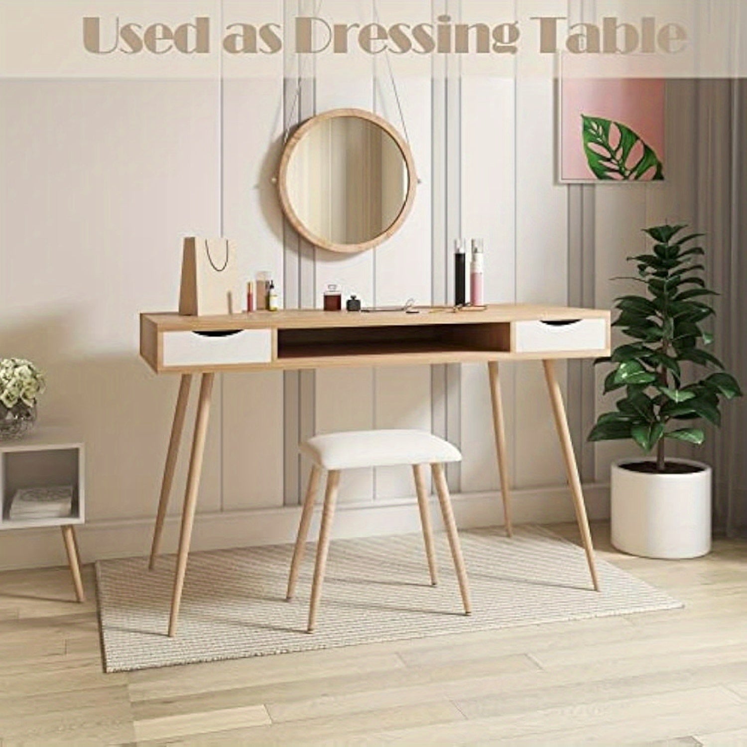 Bureau WOLTU en chêne et fer avec 2 tiroirs, 120x58cm, bureau d'ordinateur avec une niche ouverte, poste de travail, bureau pour PC portable.
