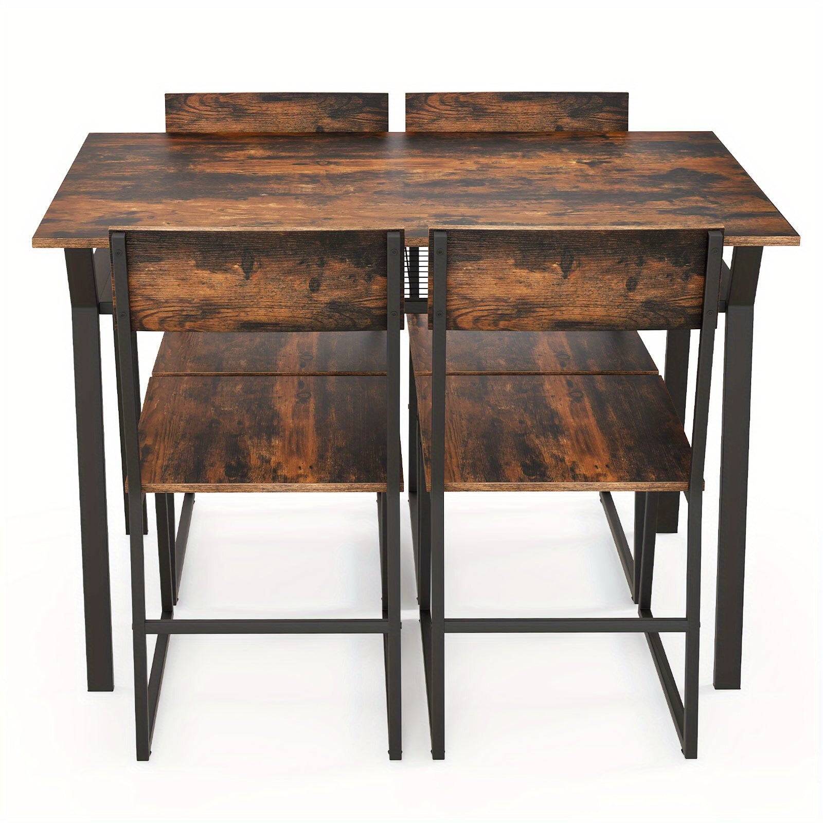 POWERSTONE Ensemble de salle à manger industriel 5 pièces - Table rectangulaire en bois dur avec 4 chaises, structure en métal, étagère de rangement, meuble de cuisine peu encombrant, aucune alimentation électrique requise
