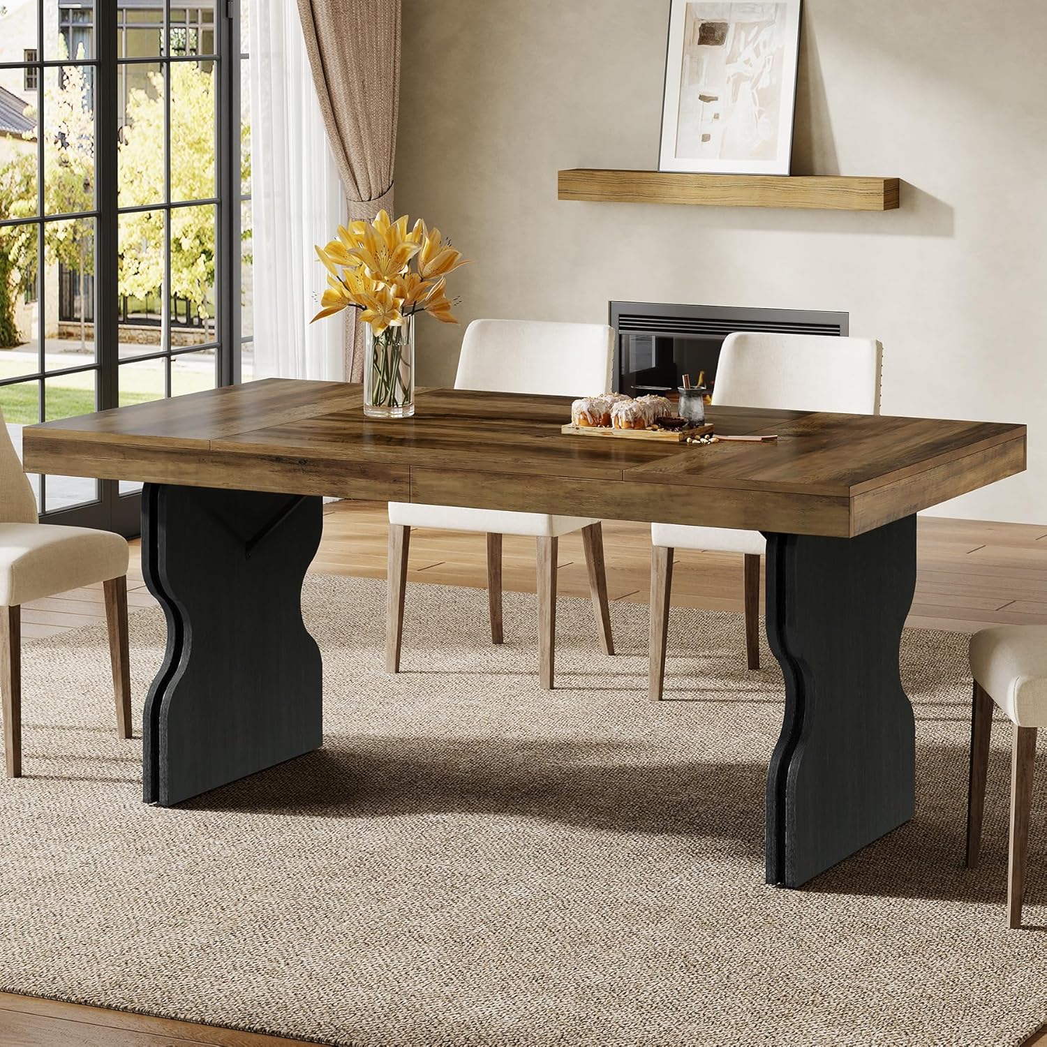 Table à manger rectangulaire rustique de 160 cm pour 4-6 personnes, table robuste en MDF style fermier idéale pour salon, bureau ou restaurant, polyvalente, chêne, Petite Table à Manger,Table à Manger Extensible,Table de cuisine ronde,Table à Manger,Tabl