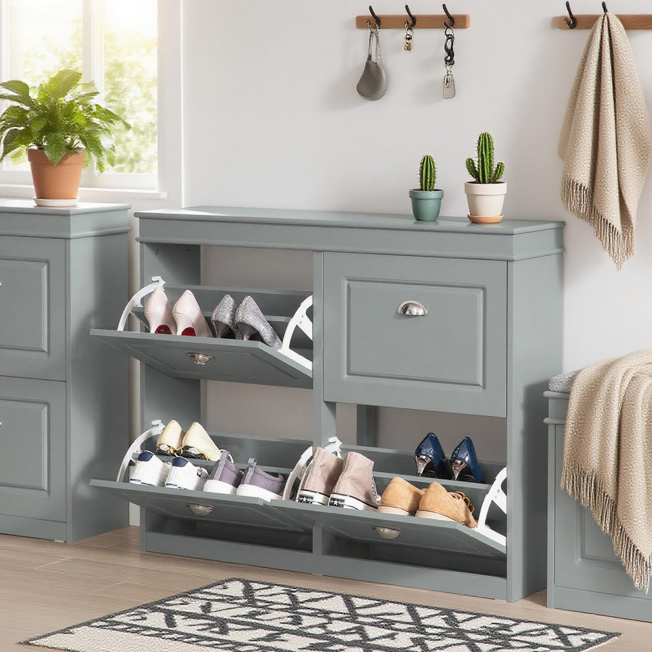 Meuble de Rangement à Chaussures Armoire à Chaussures Commode à Chaussures 4 abattants Gris SoBuy FSR79-HG