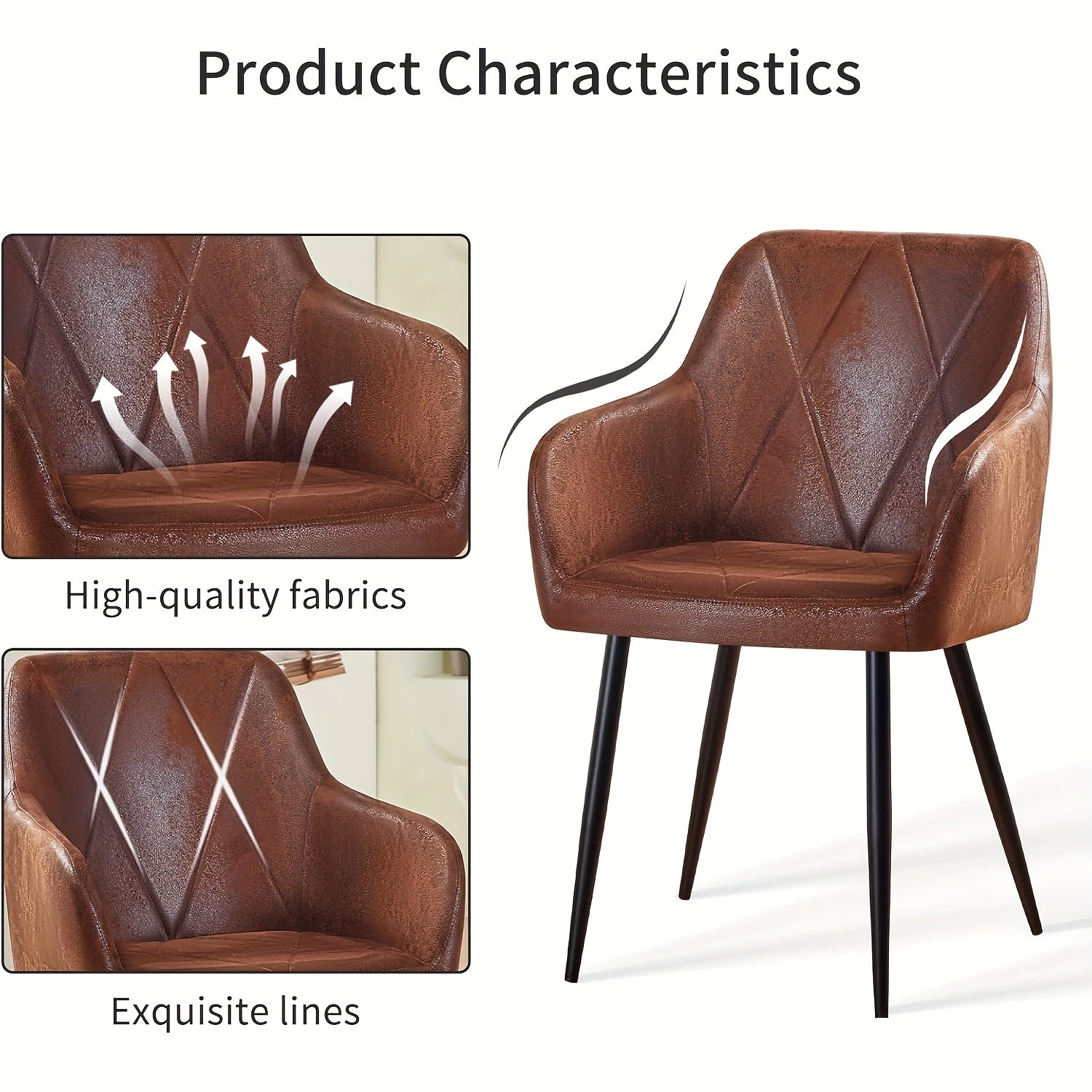 Ensemble de 2/4 chaises de salle à manger en velours/ cuir synthétique avec un design à la mode, fauteuils à dossier, fauteuil avec jambes en métal noir, fauteuils confortables avec siège rembourré