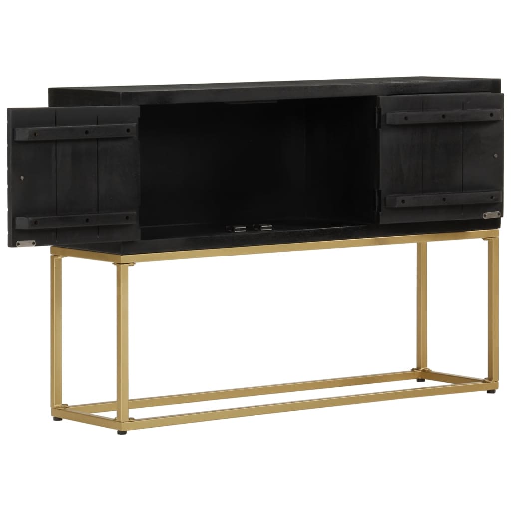 Étagère Credenza en Bois de Mango Massif Noir et Or 110x30x75 cm, Buffet Moderne, Meuble Buffet Élégant, Table Console de Rangement Tendance, Meubles de Salon de Luxe, Meuble d'Entrée Chic, Credenza en Bois Contemporaine