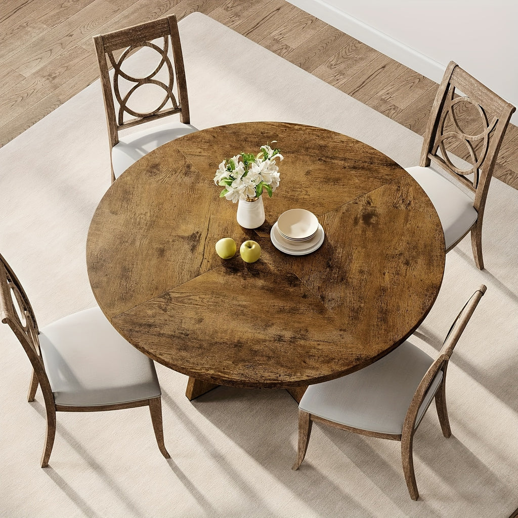 Table Ronde de Dîner 47 pouces Grande Taille pour 4 à 6 Personnes, Table de Cuisine de Ferme avec Plateau et Pieds en Bois pour Salle à Manger ou Salon