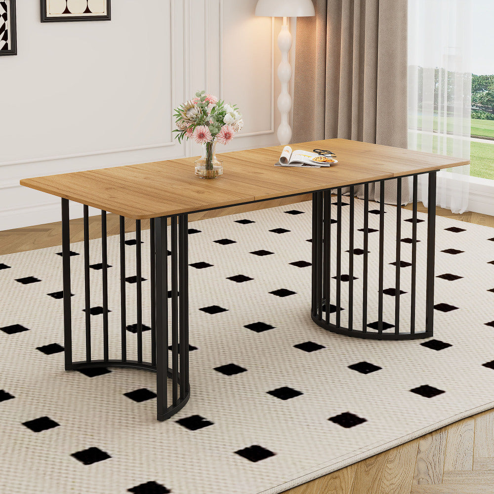 Table à manger moderne 140 x 80 cm, table à manger rectangulaire pour 4 personnes, table en bois, pieds métalliques noirs en arc, idéale pour salle à manger, cuisine ou salon
