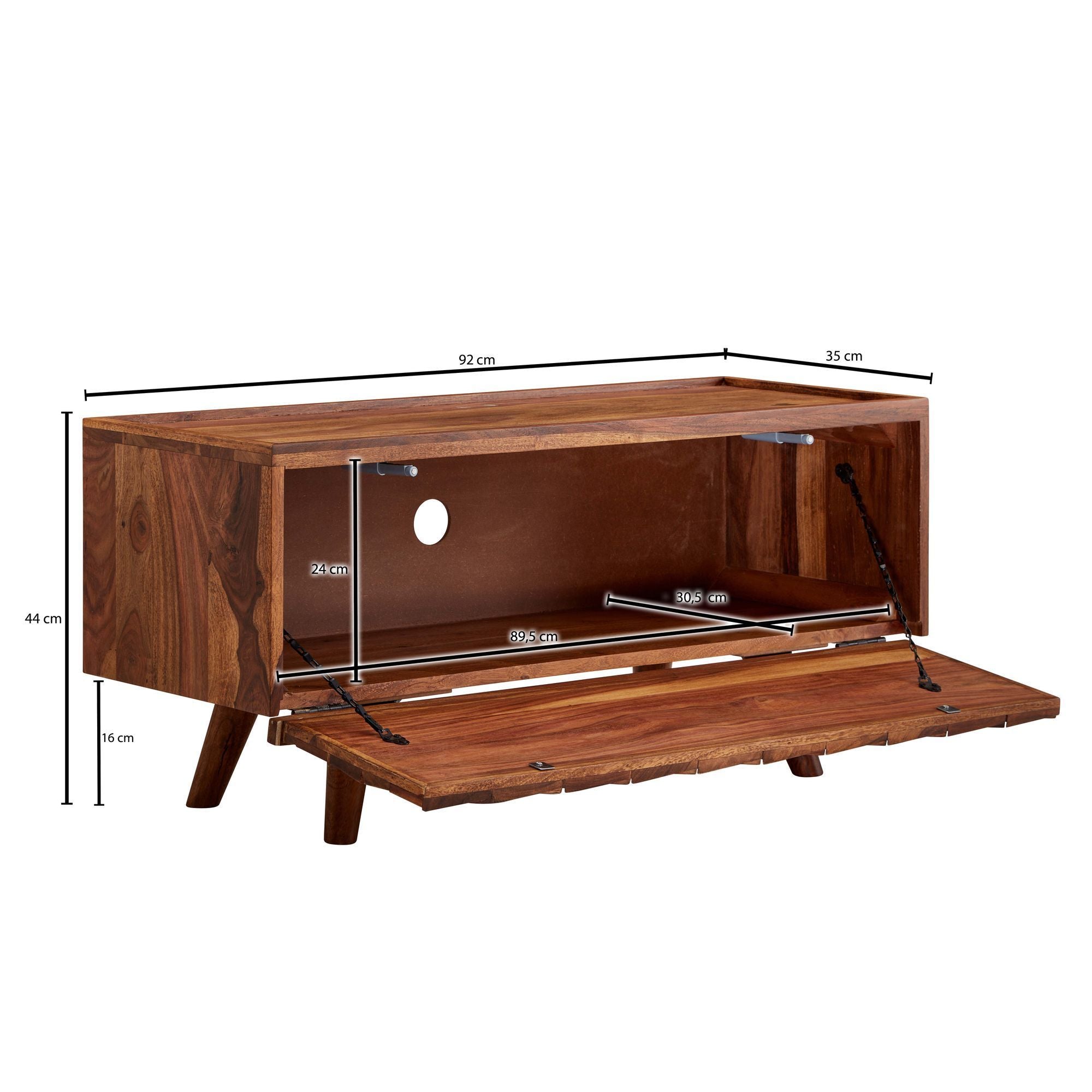 Meuble TV Bas en Bois Massif Sheesham 92X44X35 Cm avec Porte à Volet, Design TV Haut, Table TV Moderne Meuble TV Salon