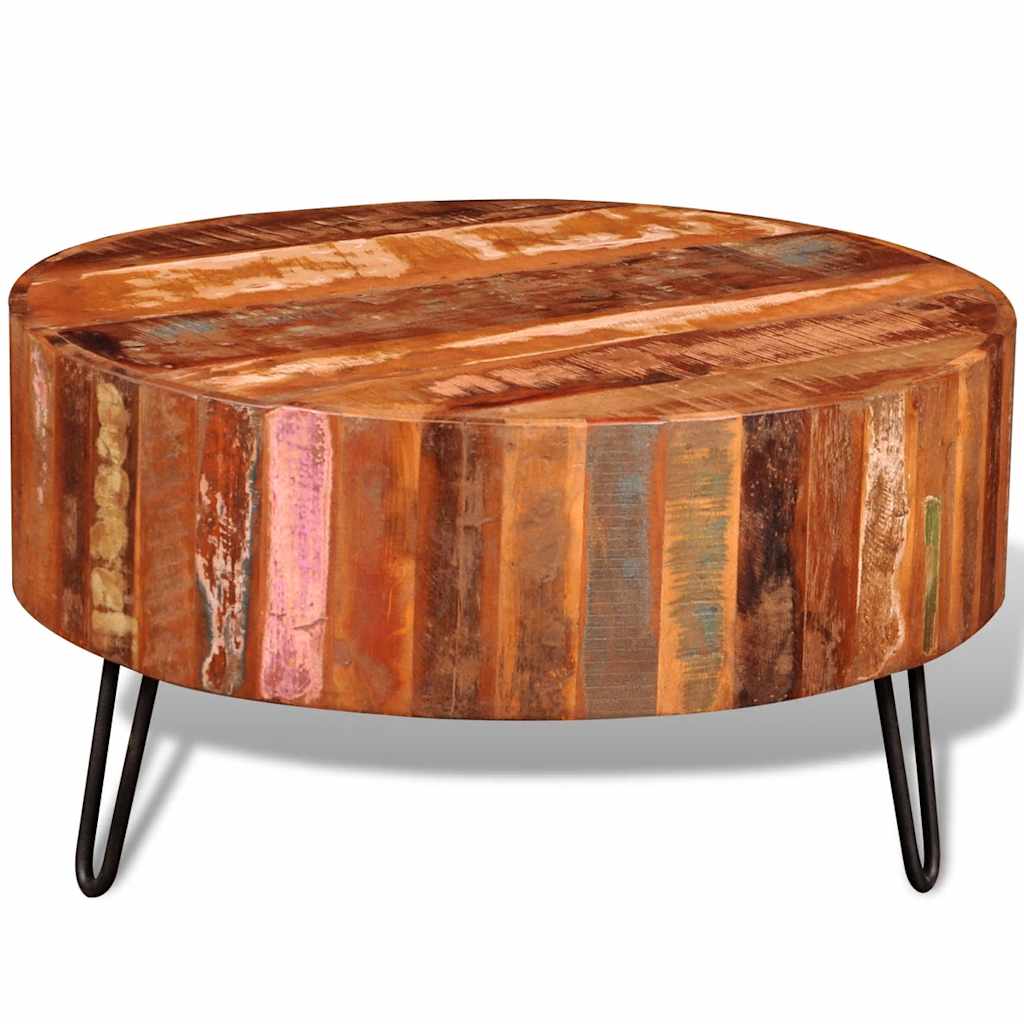 vidaXL Table basse ronde bois solide recyclé multi-couleur Table de salon séjour