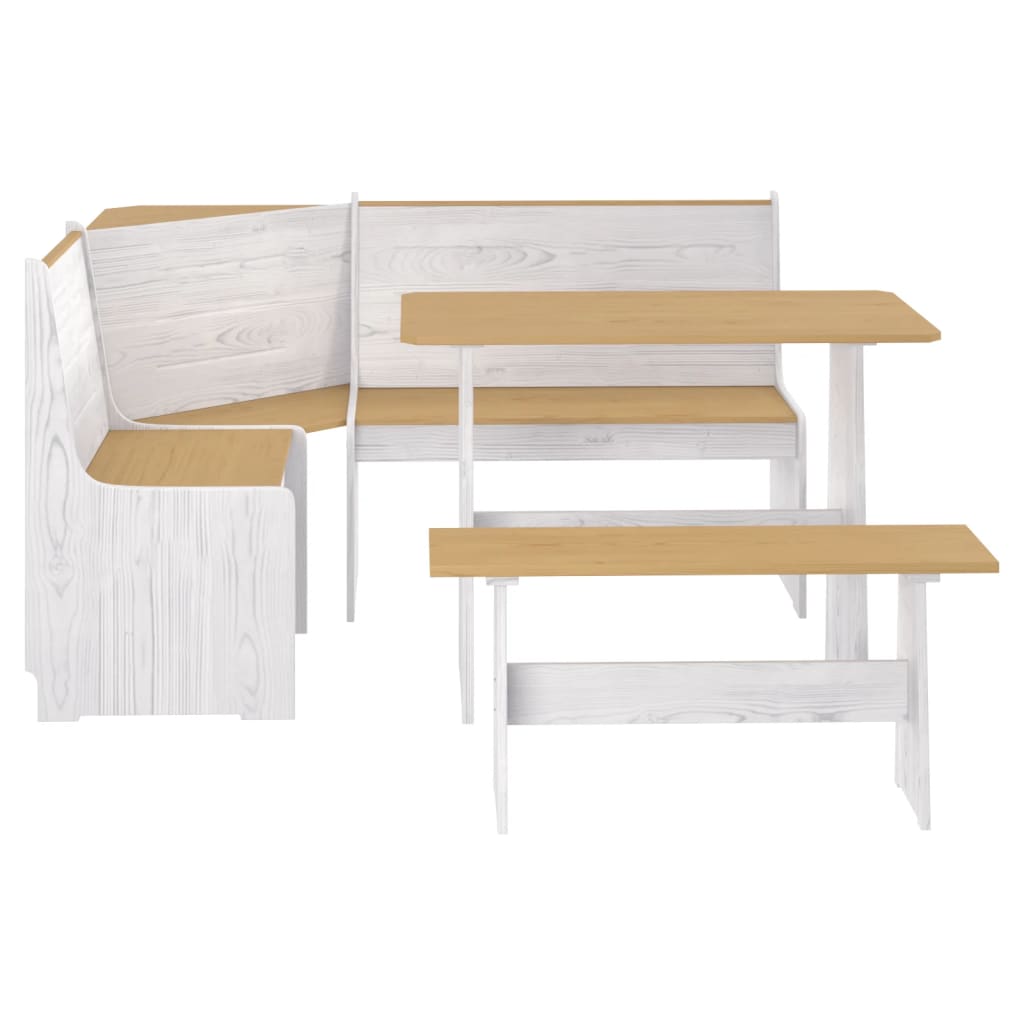 Ensemble de table à manger REINE 3 pièces en pin massif - couleur marron miel et blanc - salle à manger complète - table et chaises en bois naturel - set repas élégant - meuble salon rustique - déco intérieur chaleureux - mobilier de salle à manger - ens