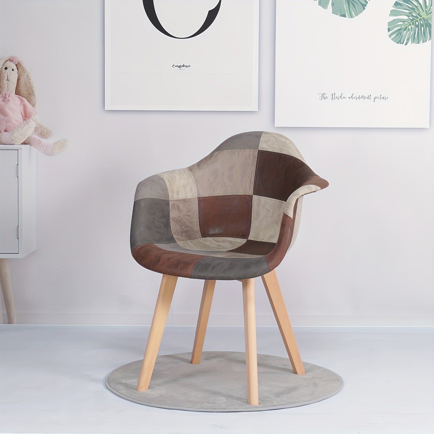 Ensemble de 2 chaises de salle à manger modernes EGOONM Patchwork - Fauteuils ergonomiques avec pieds en bois, design à carreaux marron et beige, parfait pour la cuisine, la salle à manger, le salon ou la chambre à coucher, style classique, compatible av