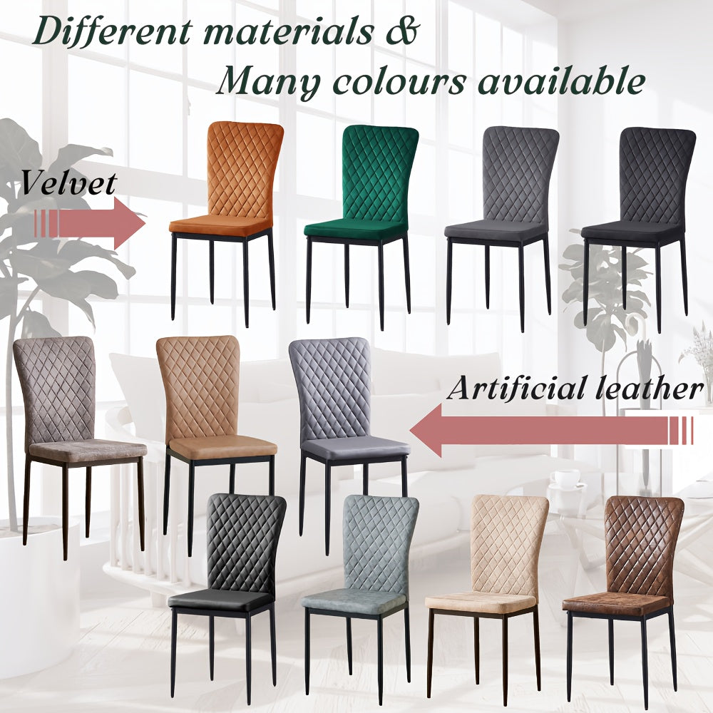 Ensemble de 4/6 Chaises de Salle à Manger en Velours/Cuir Synthétique, Dossier Haut Sans Accoudoirs avec Pieds Métalliques Noirs pour Cuisine ou Salle à Manger