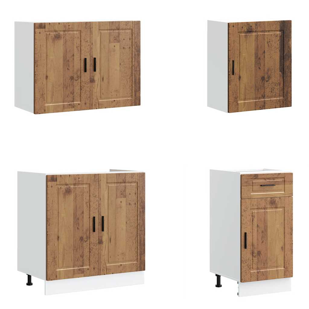 Ensemble de 7 meubles de cuisine moderne Porto en bois d'ingénierie vieilli - Salon salle à manger complète, meubles de rangement élégants, design contemporain, mobilier de cuisine haut de gamme