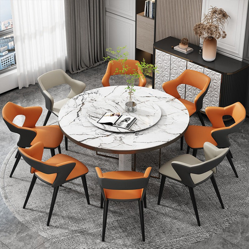 Chaise de Bureau Élégante d'Inspiration Française - Rembourrée Douce, Chaise de Salle à Manger à Cadre Métallique pour la Maison, Clubs, Hôtels & Cafés - Disponible en Marron, Orange, Gris