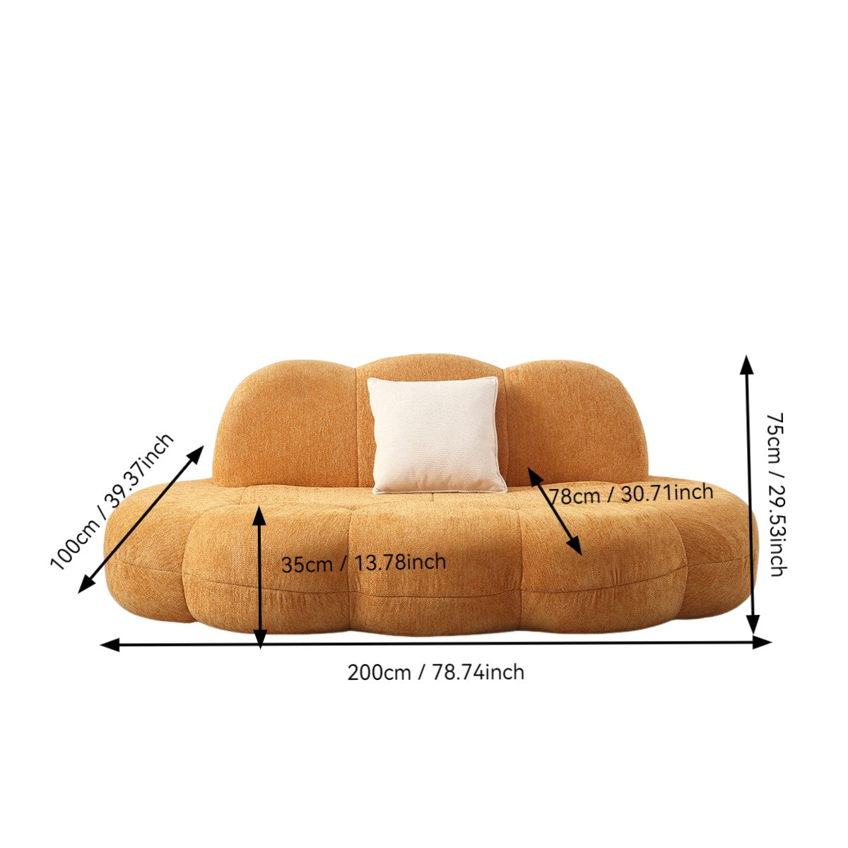 Canapé moderne en forme de nuage - Aucune assemblage requise, tissu doux en chenille et coussin en mousse, soutien ergonomique, base antidérapante, 79" de long x 39, 3" de large x 29, 5" de haut, adapté pour le salon, la chambre à coucher, les petits app