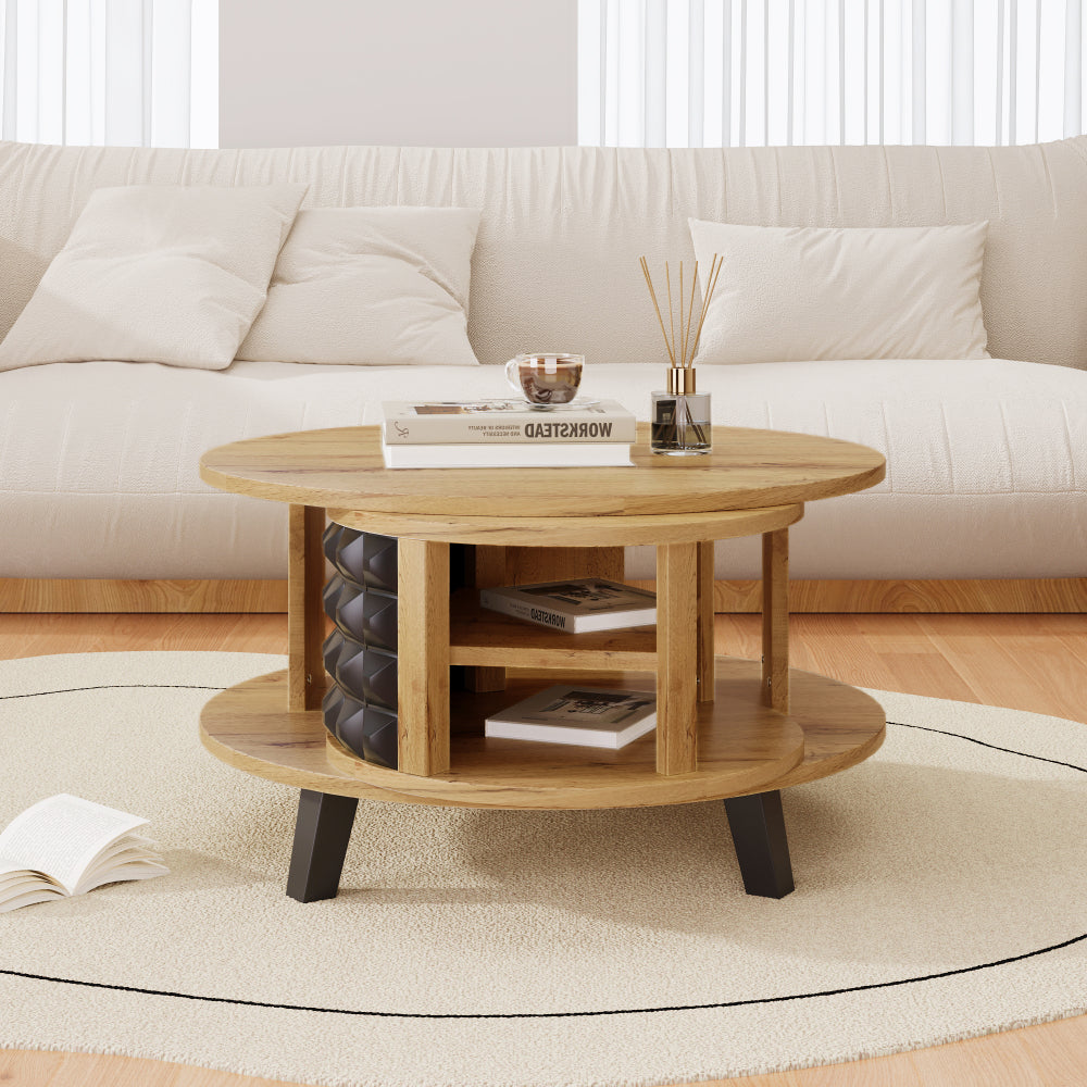 Table basse design moderne minimaliste, table d'appoint italienne luxe léger, table multifonction, bureau européen polyvalent, table de rangement créative grande capacité, table ronde française exquise, avec étagère interne cachée, plateau rotatif à 360°