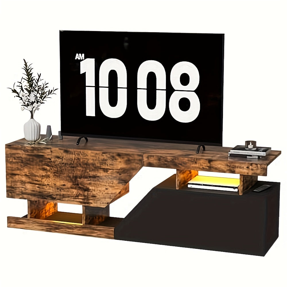 Ce meuble TV est adapté aux téléviseurs jusqu'à 65 pouces, avec un espace de rangement pour le centre de divertissement, console multimédia moderne pour salon à haute brillance, 140 cm x 35 cm x 44 cm, marron
