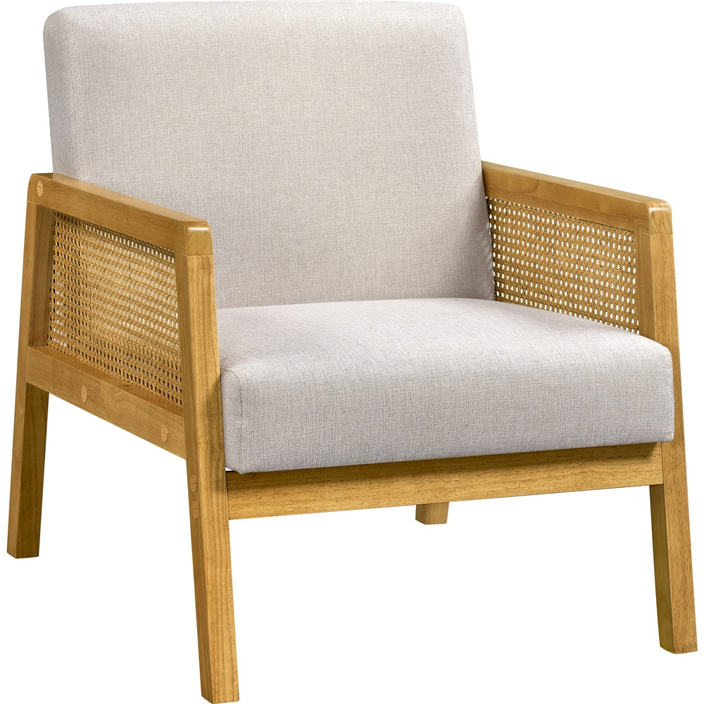 Costoffs Fauteuil de Salon Design en Bois Massif et Tissu - Style Rotin Moderne avec Coussin Rembourré Confortable - Siège Relax pour Intérieur (Salon, Véranda ou Bureau) - Assemblage Facile