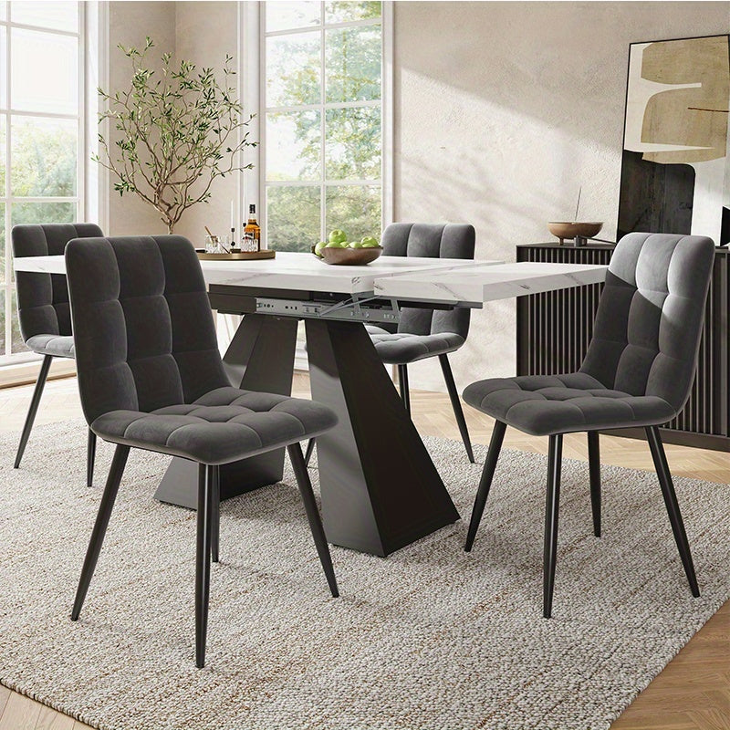 Ensemble de table à manger 5 pièces, ensemble de table à manger extensible pour 4 personnes, table 160 x 80 x 75 cm, avec 4 chaises à manger en velours gris, table à manger moderne gris avec colonnes et pieds, pour salle à manger ou zone de repas