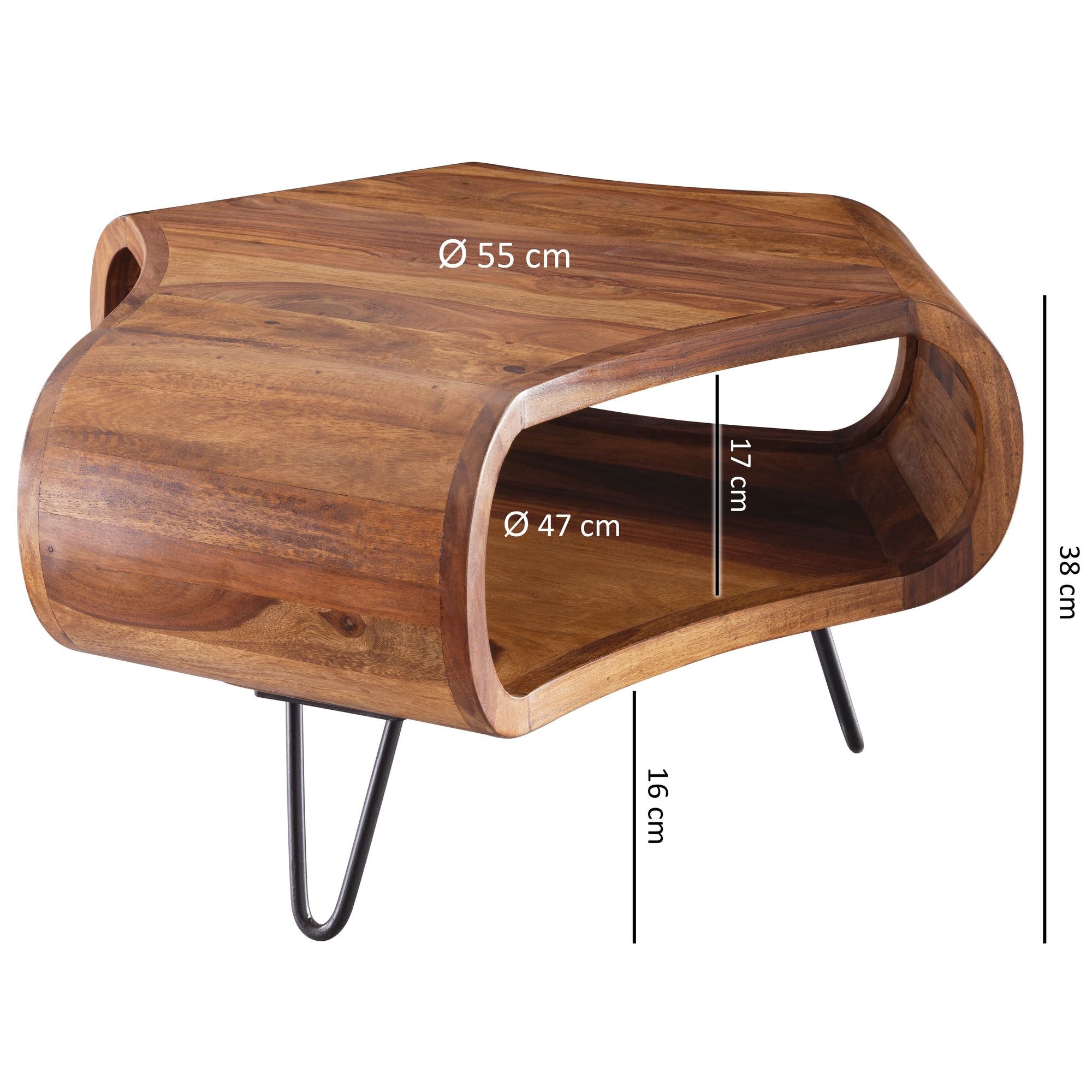 Table Basse FB51410 en Bois de Sheesham Massif 55 X 55 X 38 Cm avec Rangement & Cadre en Métal, Table de Salon Rétro en Bois Massif Brun, Table Basse Moderne en Bois, Table avec Compartiments pour Salon
