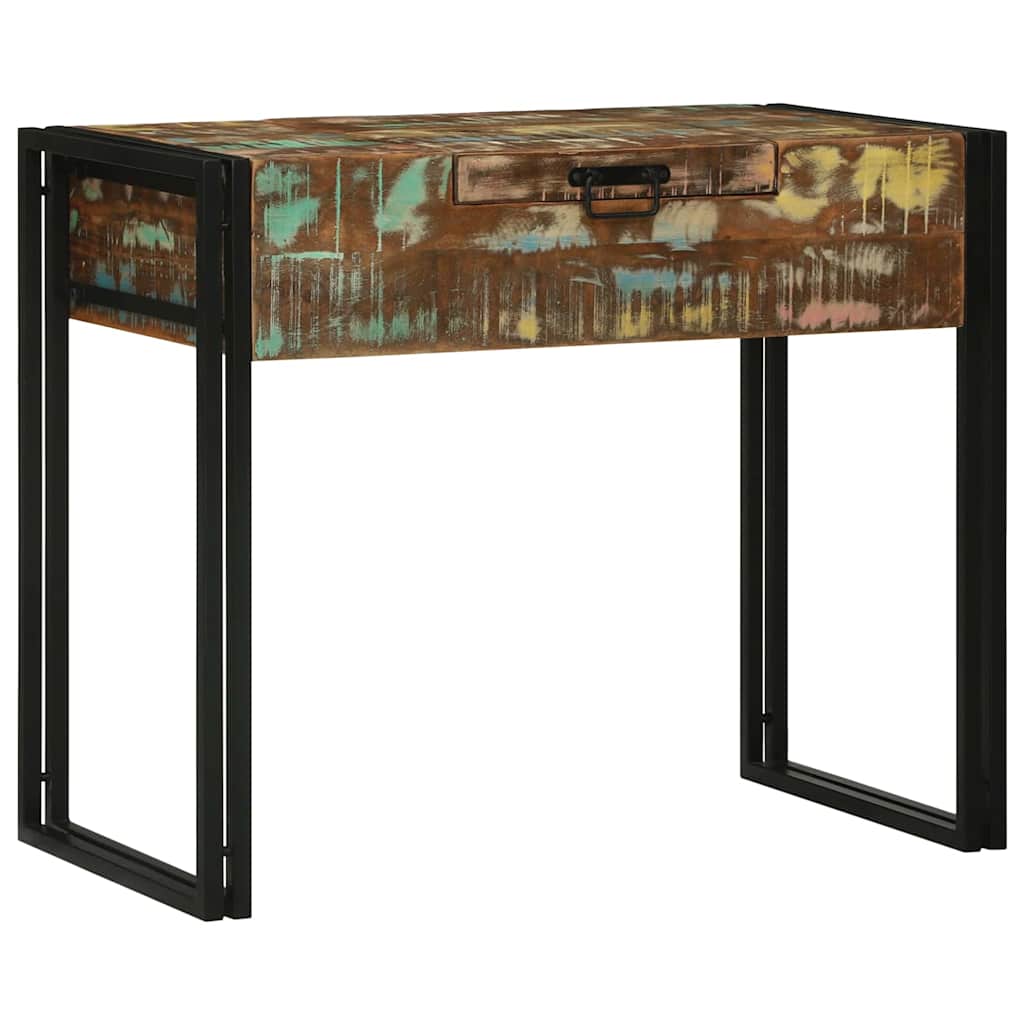 Table de Maquillage en Bois Récupéré, Coiffeuse de Chambre avec Miroir, Table de Maquillage en Bois Massif Multicolore, Commode Style Vintage pour Chambre, Table de Toilette en Bois Solide, Meuble de Chambre Style Ferme, Table de Maquillage Spacieuse ave