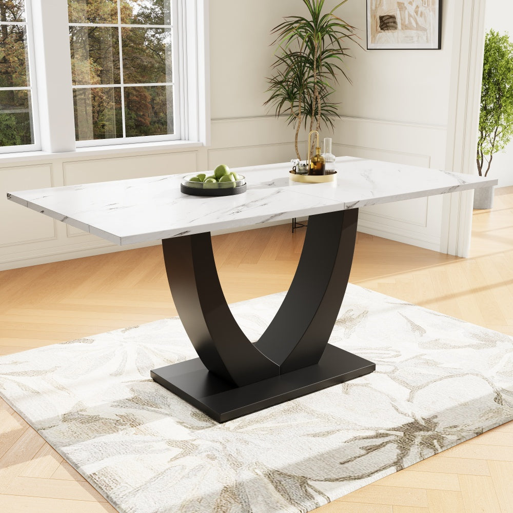 Fashion Restaurant Furniture Set (One Table And Four Chairs), Dining Table 140 * 80 * 75.5Cm, Dining Table Set with 4 Chairs, Chairs 44 * 46 * 86Cm, Modern Kitchen Dining Table Set, U-Shaped Designer Kitchen Dining Table, Black Table Legs, White Marble T