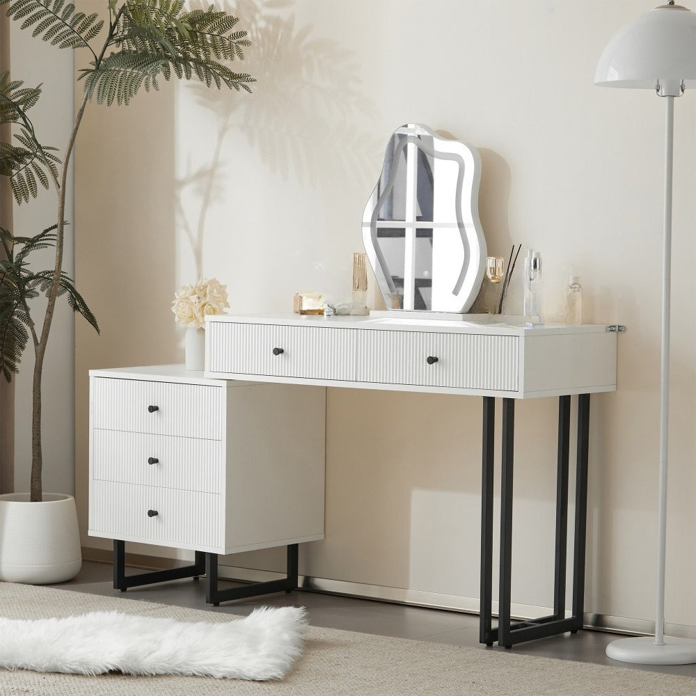 Multifunctional And Practical Dressing Table (Excluding Stool) with Mirror, 5 Drawers, Drawer-Type Storage Cabinet, Table And Side Cabinet Can Be Flexibly Arranged, Simple And Fashionable Jewelry Storage Cabinet, Elegant Light Luxury Dressing Table, Cosm