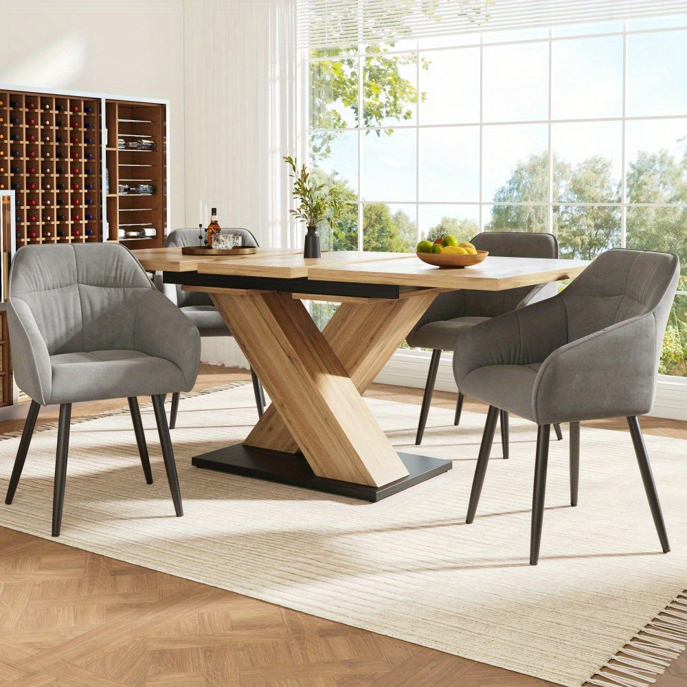 Ensemble de table à manger (5 pièces), table à manger extensible 119-158,5 x 80 cm avec 4 chaises en velours gris foncé, colonne T en bois massif pour cuisine et salon, Tables de Salle à Manger pour Petits Espaces,Petite Table à Manger,Ensembles de Table
