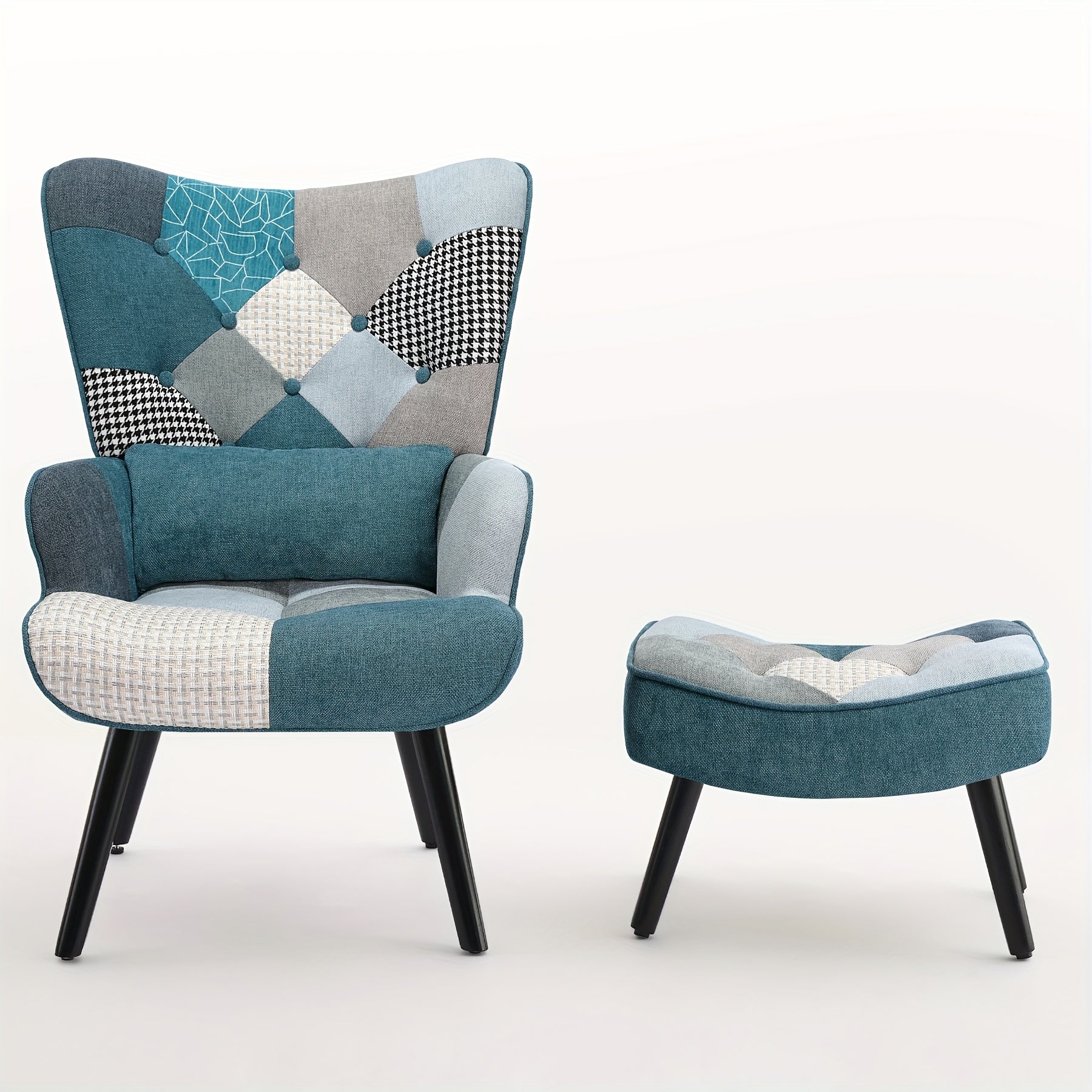Fauteuil Ergonomique avec Repose-Pieds - Fauteuil de Salon Paresseux Facile à Assembler, Coussin Lombaire Doux & Pieds Robustes en Bois Franc, Fauteuil d'Accent Moderne pour Salon/Chambre à Coucher en Bleu - pour Lecture, Salon, Bureau à Domicile - Siège