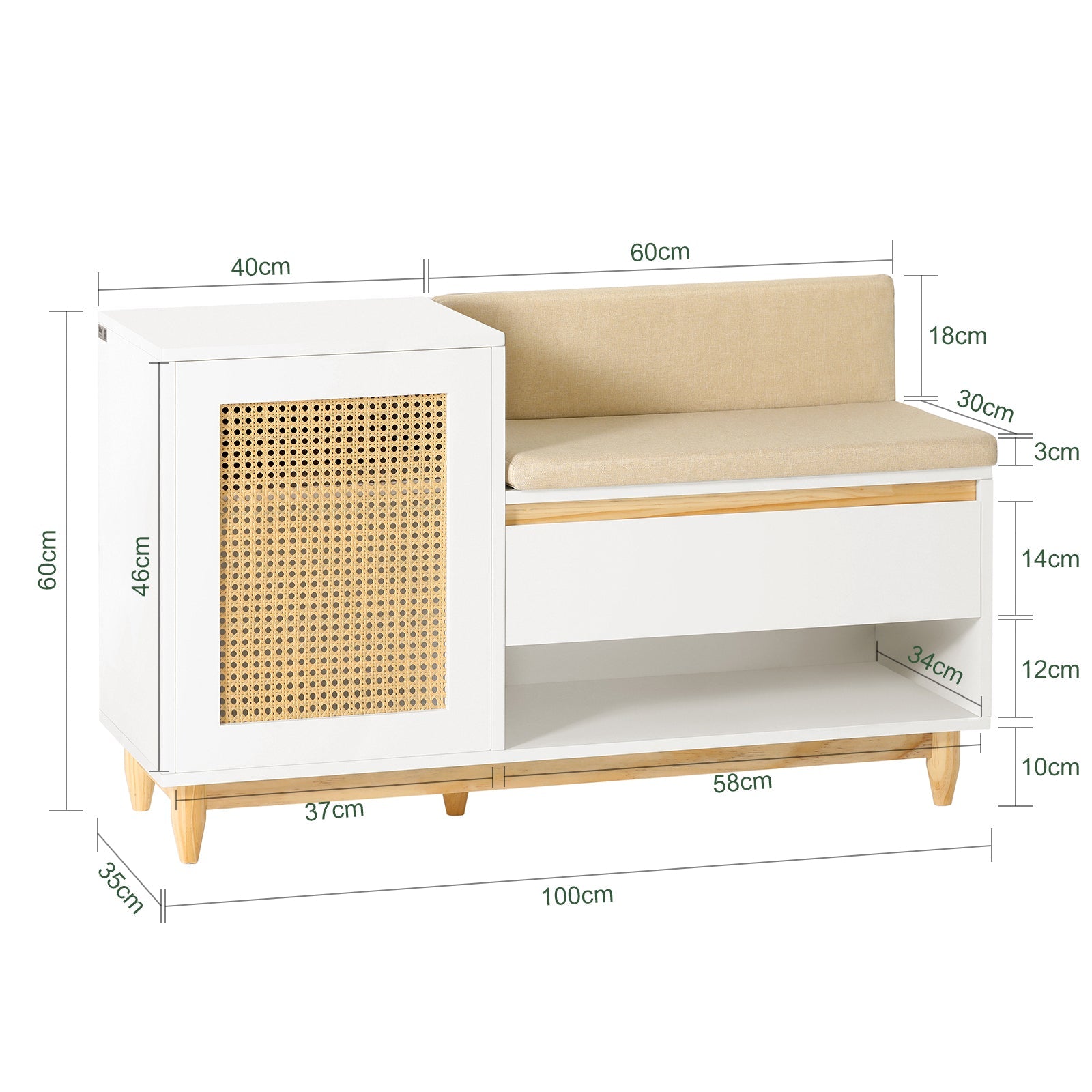 SoBuy FSR128-W Portant à chaussures avec 2 étagères, 1 tiroir et 1 porte 100 x 35 x 60 cm