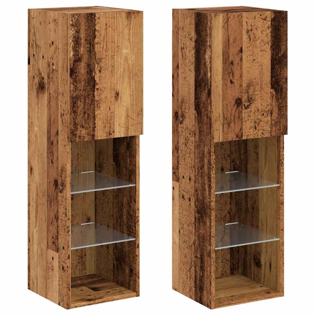 Meubles TV avec s LED 2 pcs vieux bois 30,5x30x102 cm-HautMeuble TV Brillant, Multifonctionnel et Moderne Minimaliste | Meuble TV de Salon avec Casier de Rangement & Compartiment pour CD, Meuble de Rangement pour TV & Multimédia, Meuble d'Appoint pour Sa