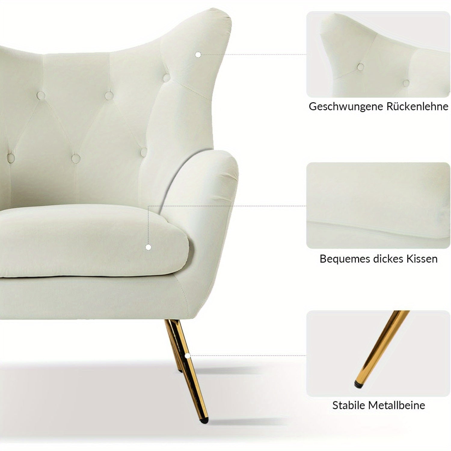 Fauteuil Confortable Avec Jambes En Métal Doré Pour Une Lecture Agréable En Velours Pour Le Salon Ou La Chambre