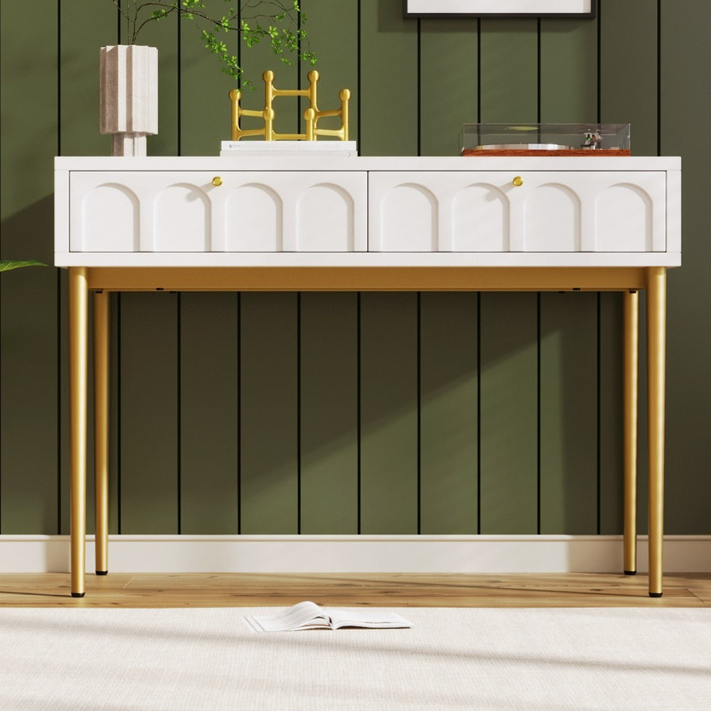 Coiffeuse couleur crème d'inspiration italienne avec 2 tiroirs, 100X76.5X45Cm, peu encombrante, commode | Meuble de chevet | Buffet | Petite table de rangement | Bureau d'appoint | Table basse | Table de salle à manger | Coiffeuse | Meuble d'entrée | Meu