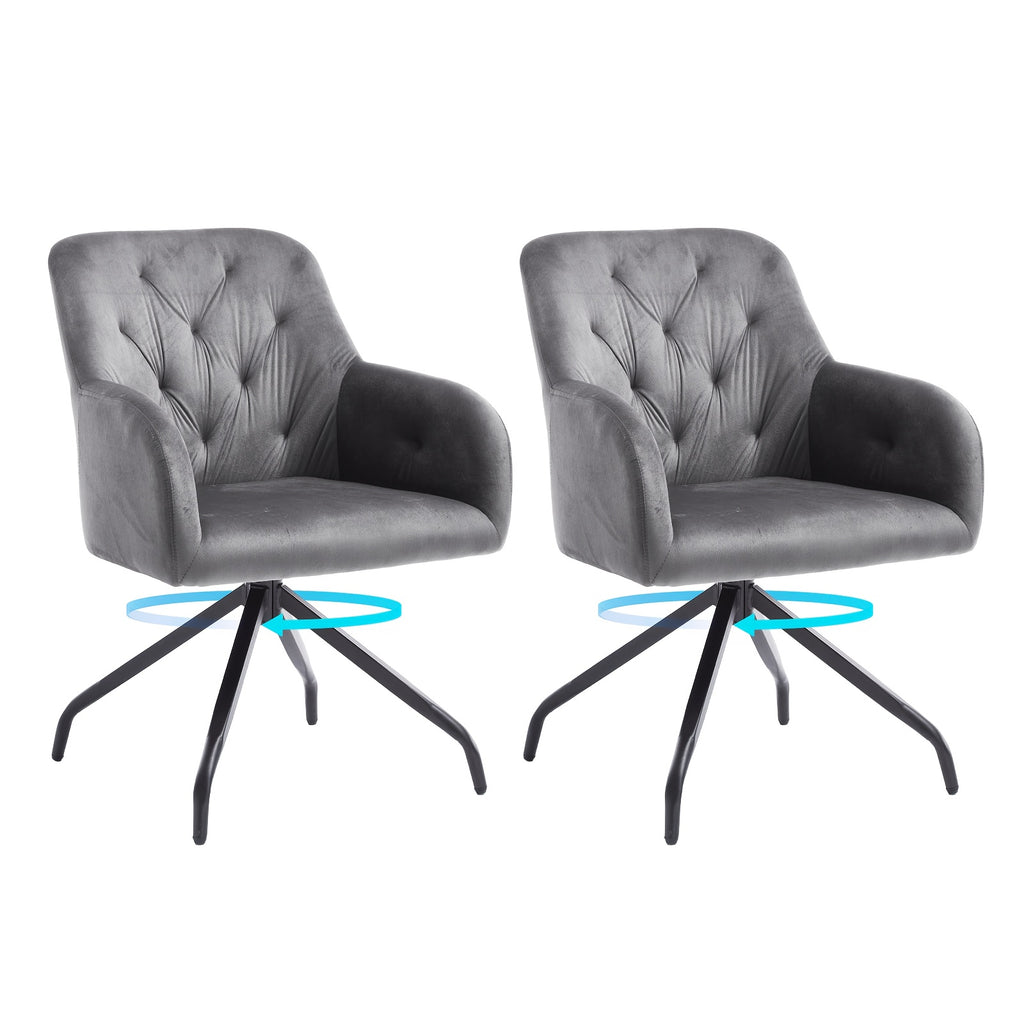 Ensemble de deux chaises pivotantes, meuble à manger confortable avec revêtement en velours et accoudoirs. Idéal pour salle-à-mangeurreuseliving ou bureau. Plusieurs options couleur, Meubles pour la Maison,Chaise Confortable,Mobilier de Salle à Manger,Me