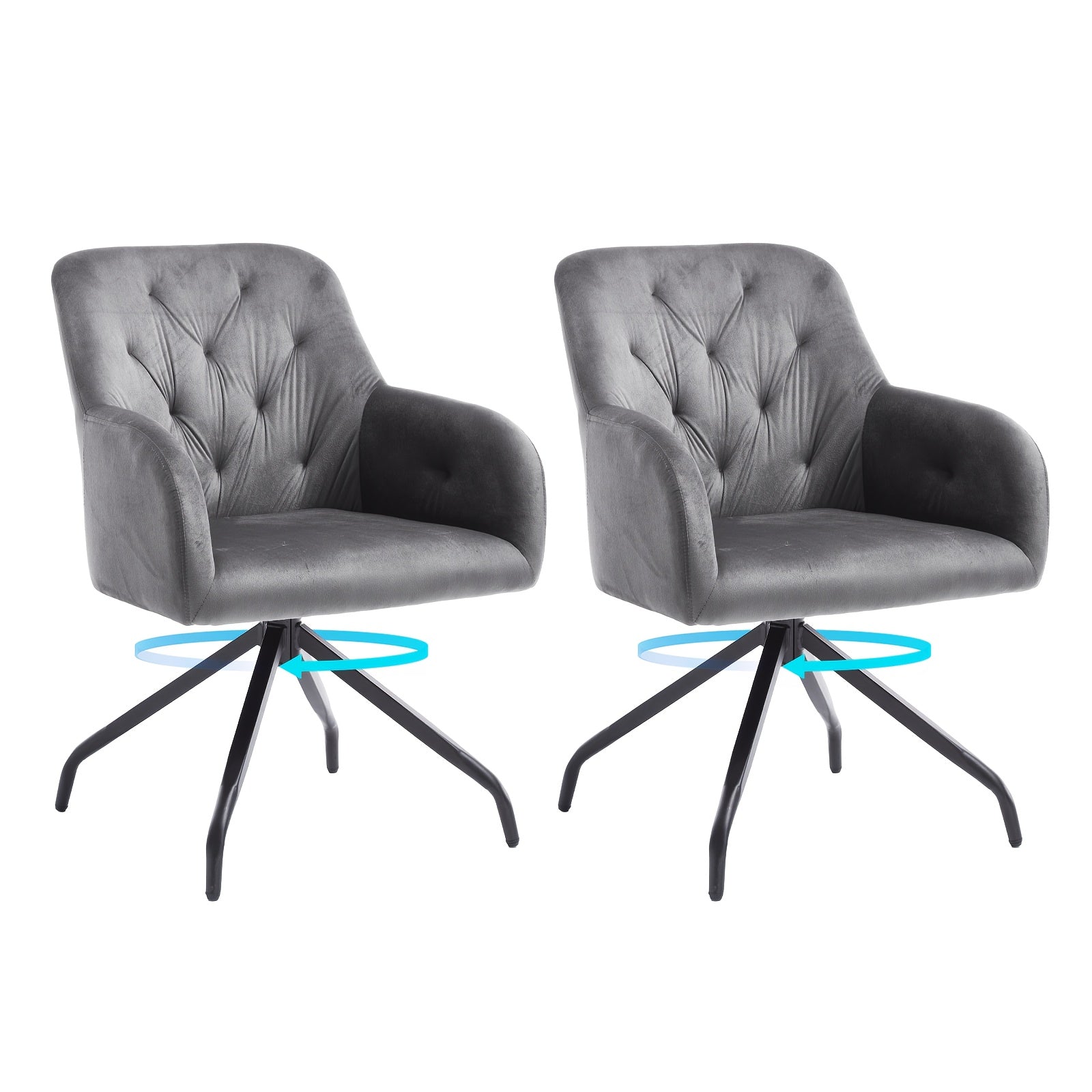 Ensemble de deux chaises pivotantes, meuble à manger confortable avec revêtement en velours et accoudoirs. Idéal pour salle-à-mangeurreuseliving ou bureau. Plusieurs options couleur, Meubles pour la Maison,Chaise Confortable,Mobilier de Salle à Manger,Me