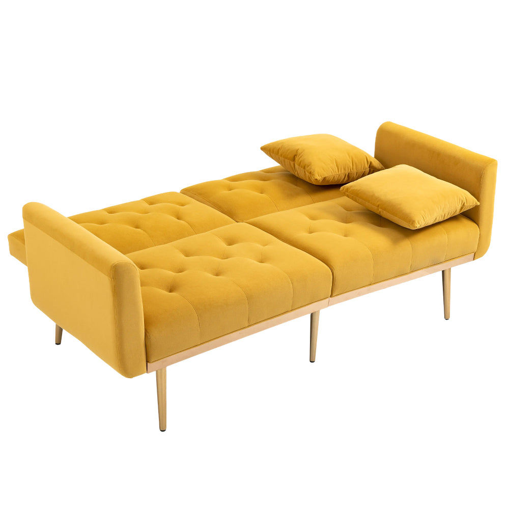 Canapé moderne 3 places en velours doux, convertible en lit 3 positions, pieds en métal robuste, canapé rembourré pour salon, canapé-lit simple et confortable, fauteuil d'appoint, idéal pour salon, chambre ou petits espaces, blanc/beige/jaune moutarde/ve
