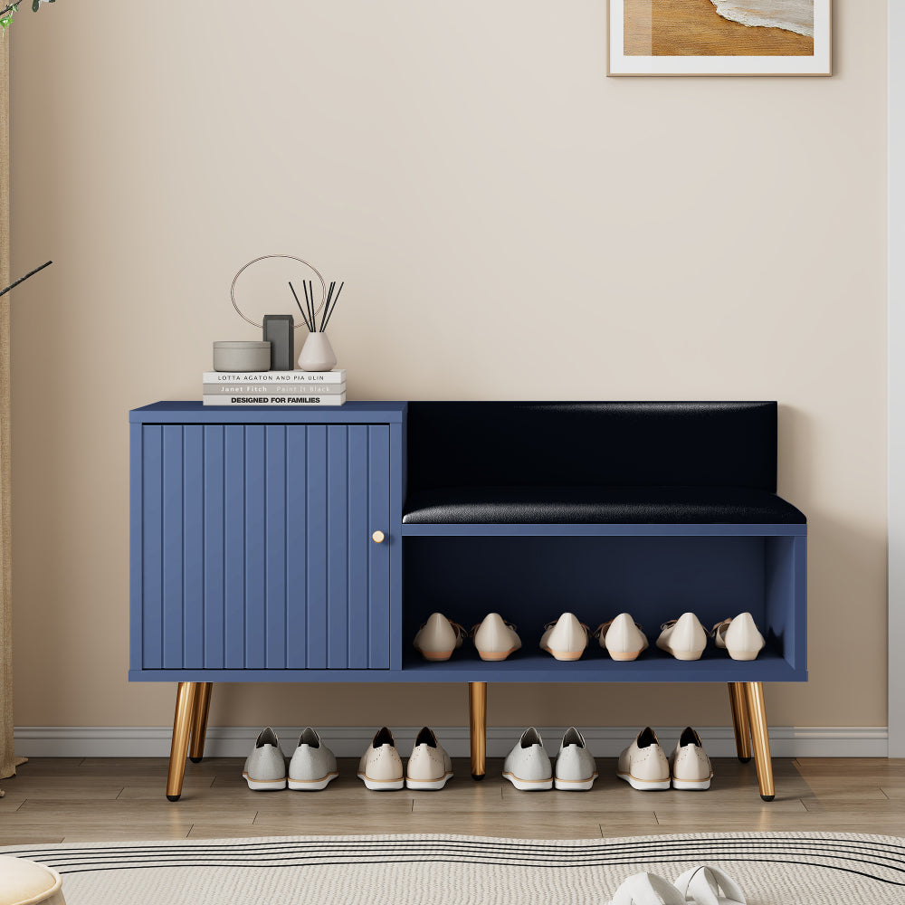 Armoire à chaussures en bois massif, armoire à chaussures de luxe simple et moderne, armoire à chaussures de porte d'entrée, banc intégré, petit espace de rangement étanche à la poussière avec espace de rangement, avec banc et dossier rembourrés - Porte-