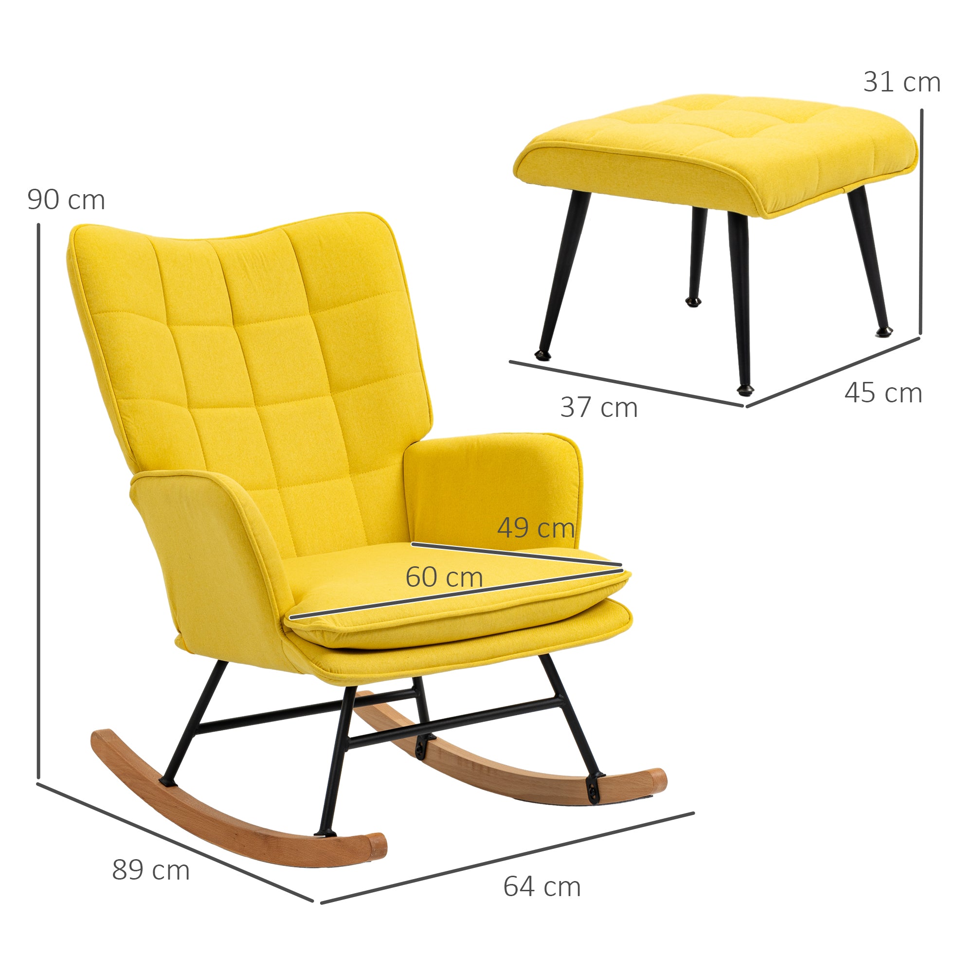 Chaise longue à bascule avec tabouret, fauteuil, chaise silencieuse avec optique en lin, chaise longue jusqu'à 131 kg de capacité de charge pour chambre à coucher, salon